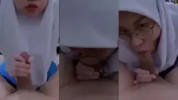 Hijab Manis, Kacamata Seksi, Mulut Basah Nyepong Kontol Sampai Lemes